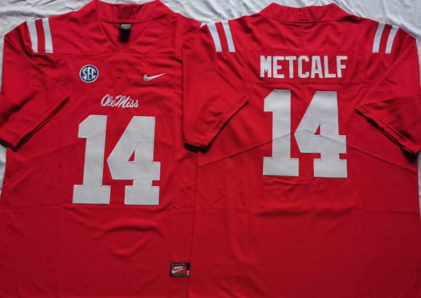 Men Ole Miss Rebels #44 Metcalf Red Nike 2025 NCAA Jersey